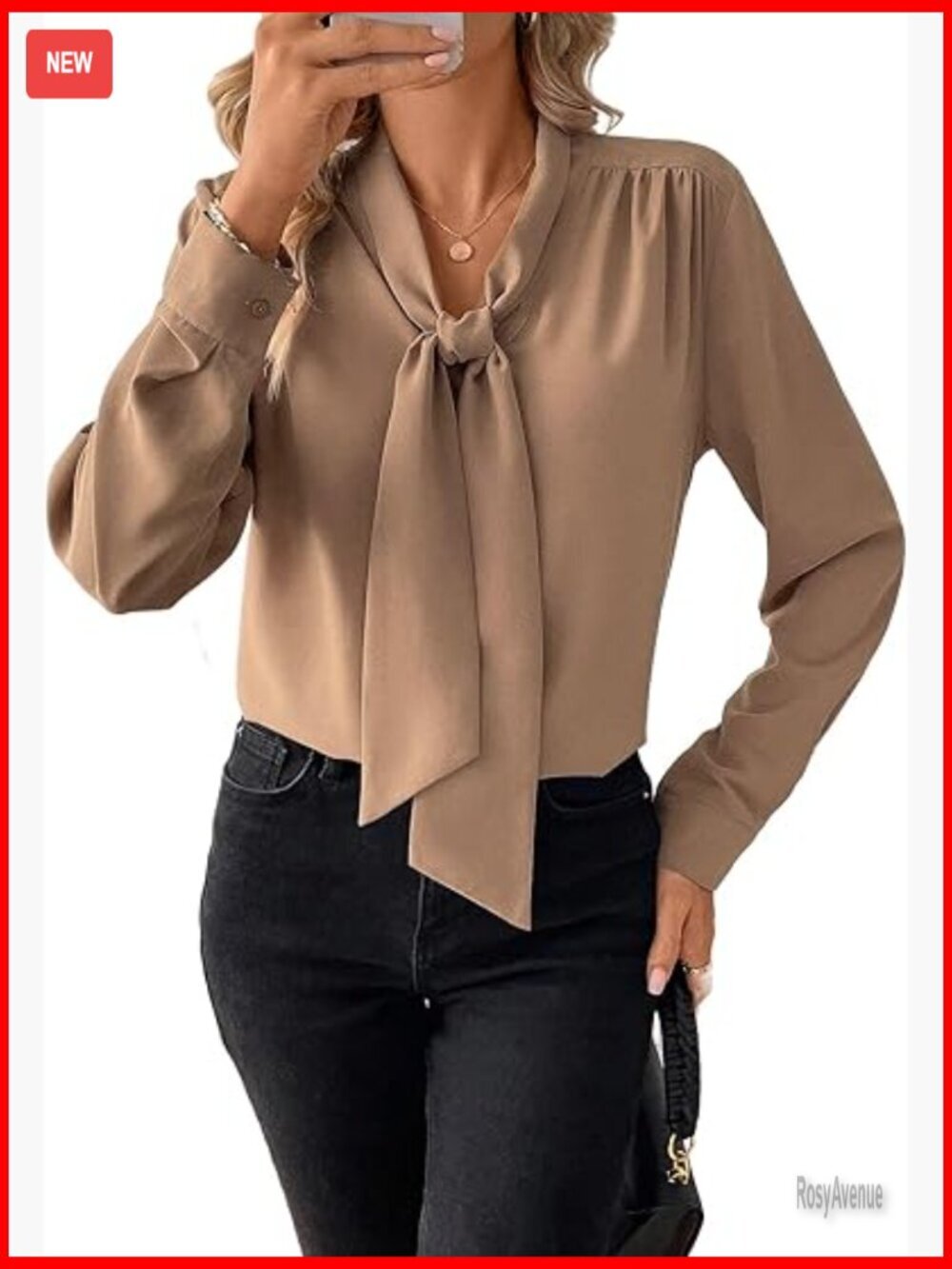 Bow Tie Neck Long Sleeve Blouse for Work Business Dressy Casual